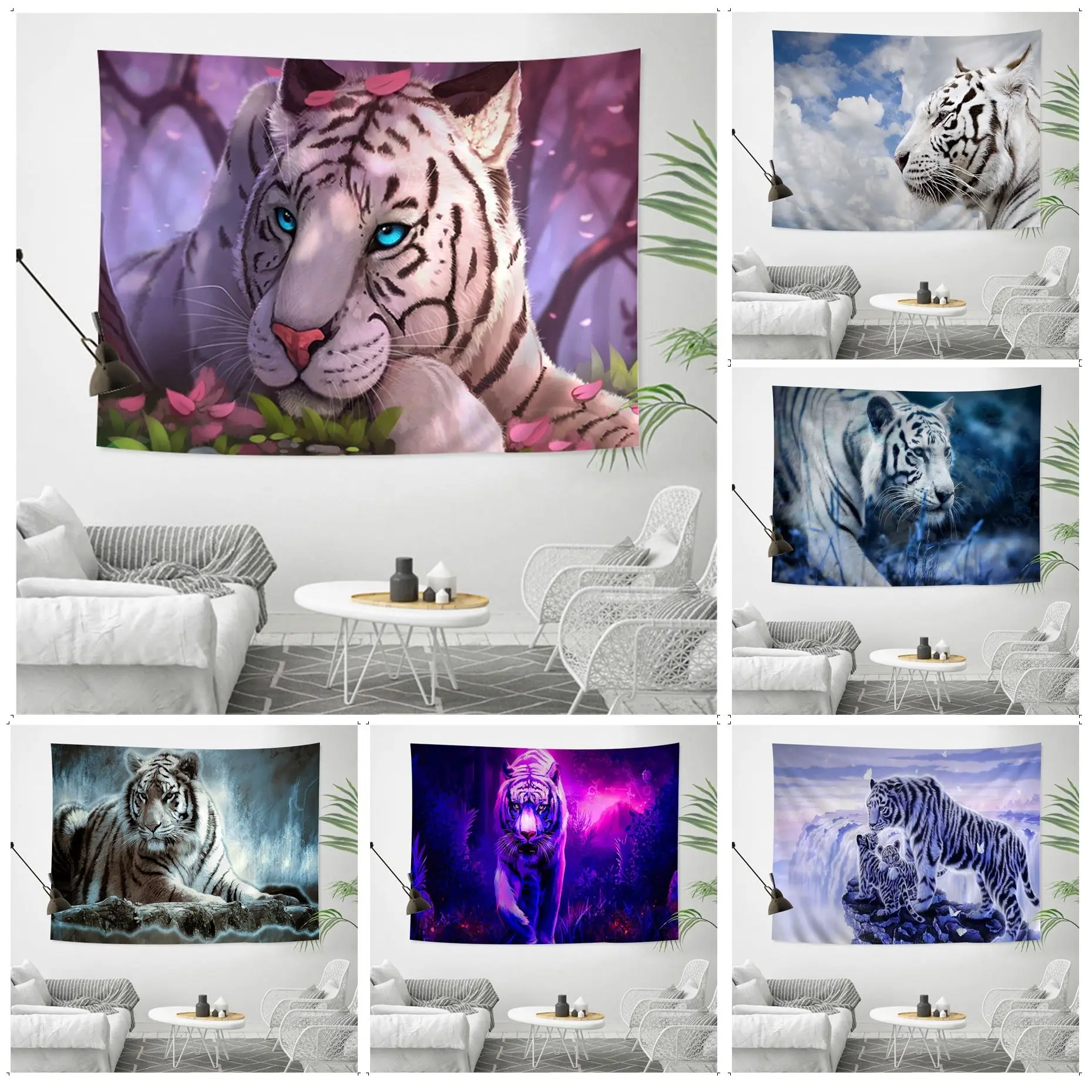 

Bengal White Tiger Colorful Tapestry Wall Hanging Bohemian Wall Tapestries Mandala Japanese Tapestry