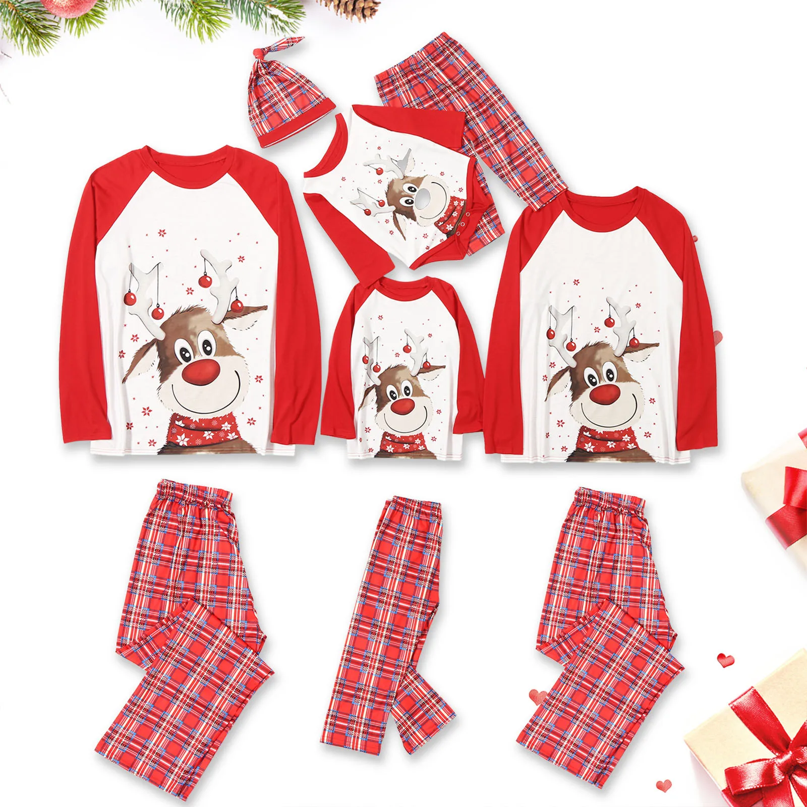 

2023 Christmas Family Matching Pajamas Cute Deer Print Adult Kid Baby Family Matching Outfit Christmas Family Pjs Dog Clothes