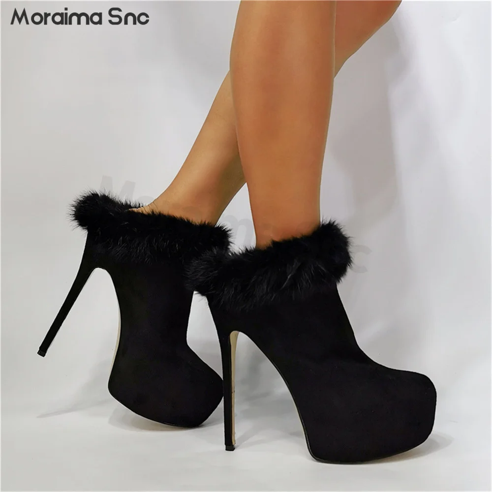 Solid Color Black Stiletto Heels Large Size Round Toe High Platform Women's Shoes Sexy Fashion Fashion Banquet Single Shoes