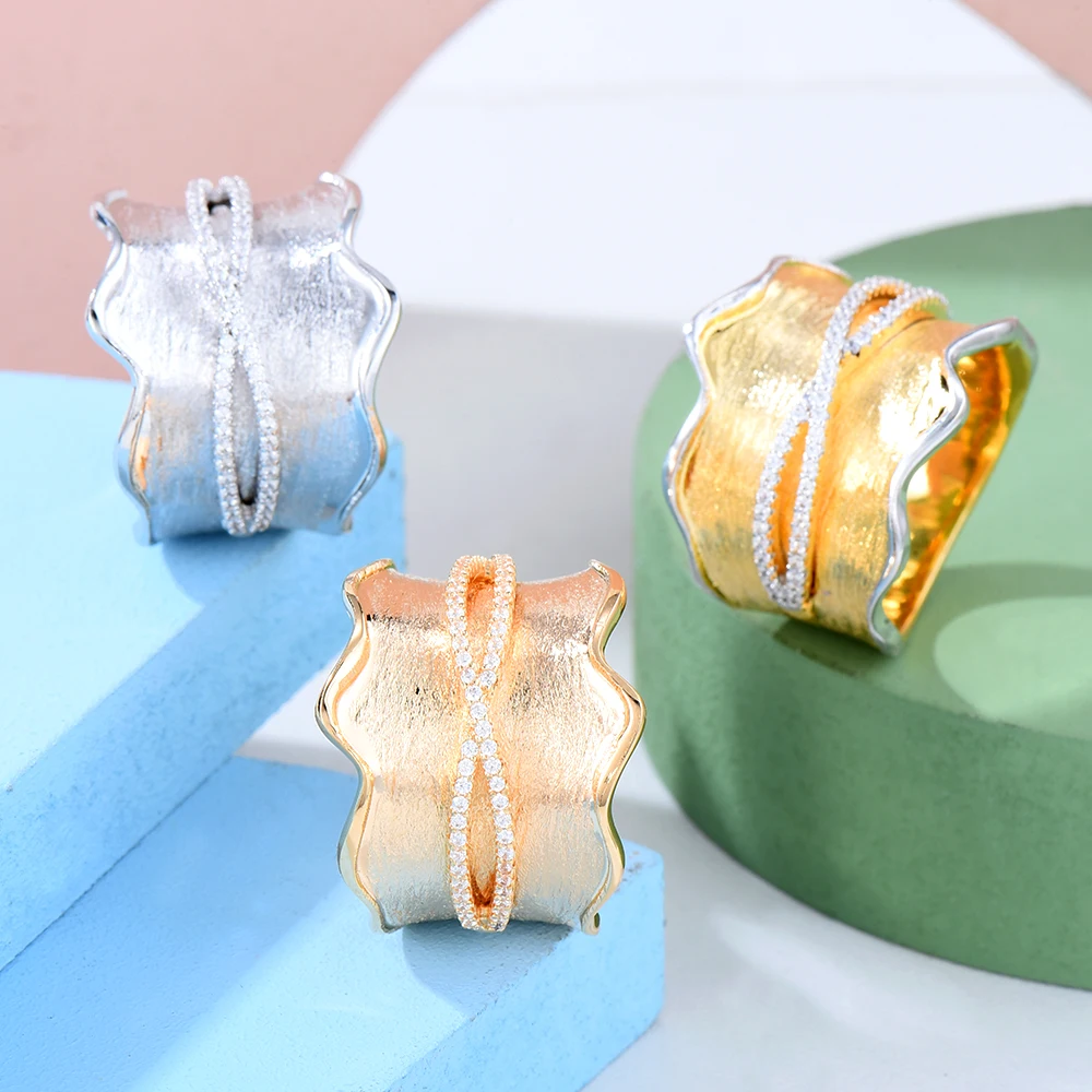 

Великолепные Роскошные Большие широкие толстые штабелируемые кольца с циркониевыми камнями, женское уникальное дизайнерское ювелирное из...