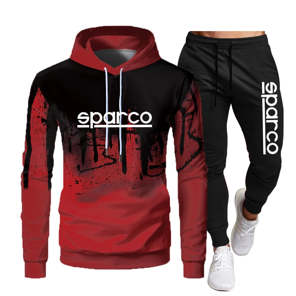 

Sparco 2022 Fall Newest High Quality Letter Print Fleece 3D Men's Hoodie + Casual Pants Two-piece Casual Sports Men's Suit