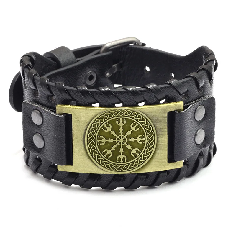 

New Retro Wide Leather Nordic Rune of Odi Bracelet Men's Bracelet Celtic Viking Jewelry Bracelet Accessories Party Gifts