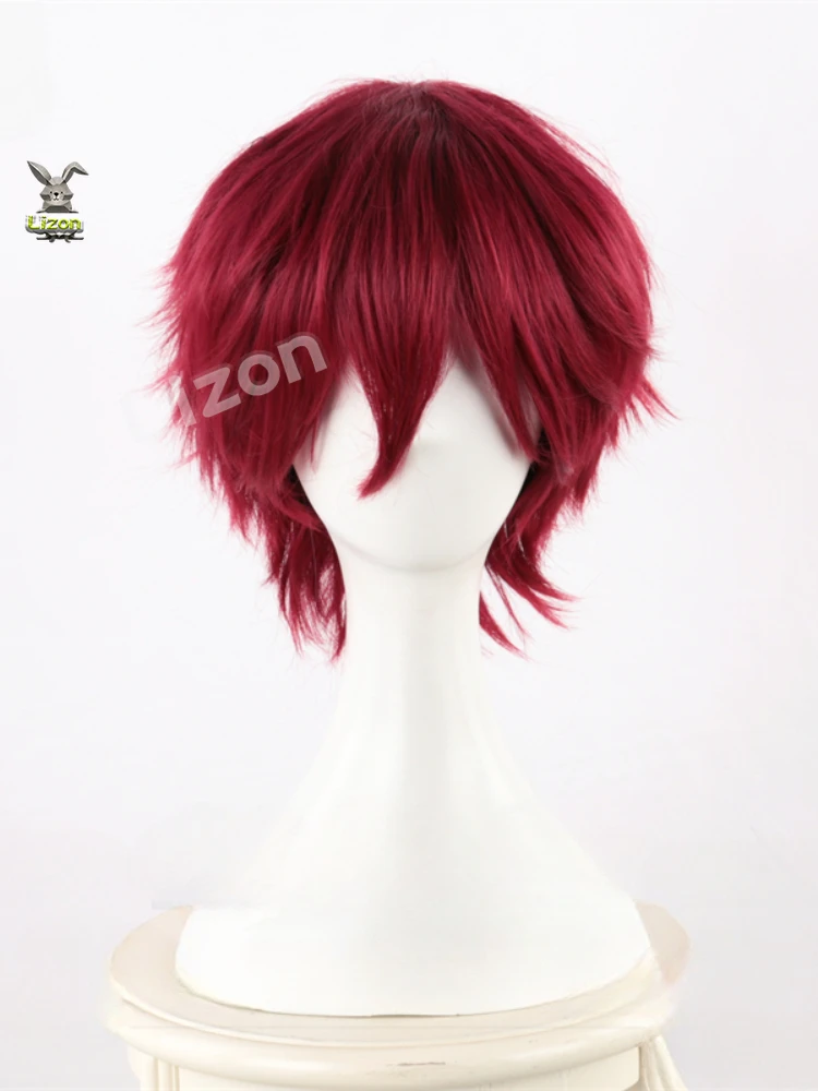 ES Crazy:B Rinne Amagi Косплей Парик 35 см Красные Короткие Волосы Термостойкие