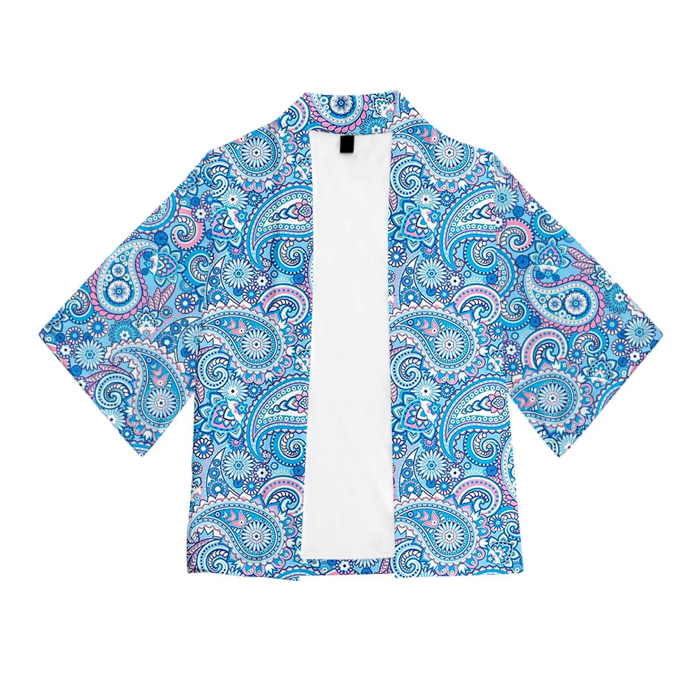 3XL Couple Print Kimono Robe Summer New Casual Loose Bathrobe 3/4 Sleeve Rayon Cardigan Loungewear Home Coat Jacket