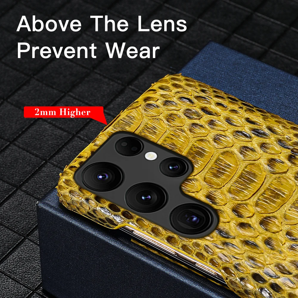 LANGSIDI Luxury Genuine Leather Phone Case For Samsung Galaxy s23 ultra s22 Plus S21 S20 Note 20 ultra Snakeskin Leather Cover