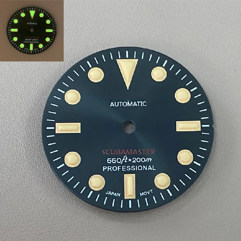 Vintage Black Dial 28.5MM Watch Accessories with Green Luminous  Sunburst Black Face Suitable for NH35/36/4R/7S Movements