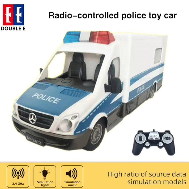 Double E 1:18 Rc Car Kids Toy Simulated Police Car with Light and Music Radio Control Police Car Childern Gift Large Model Car