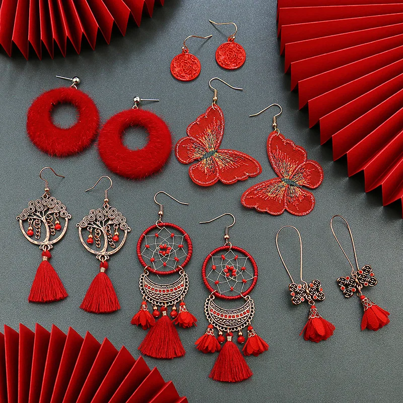 

Ethnic Style Earrings Handmade Long Butterfly Dreamcatcher Tassel Earrings for Women Banquet Dress Up Wedding Bride Jewelry