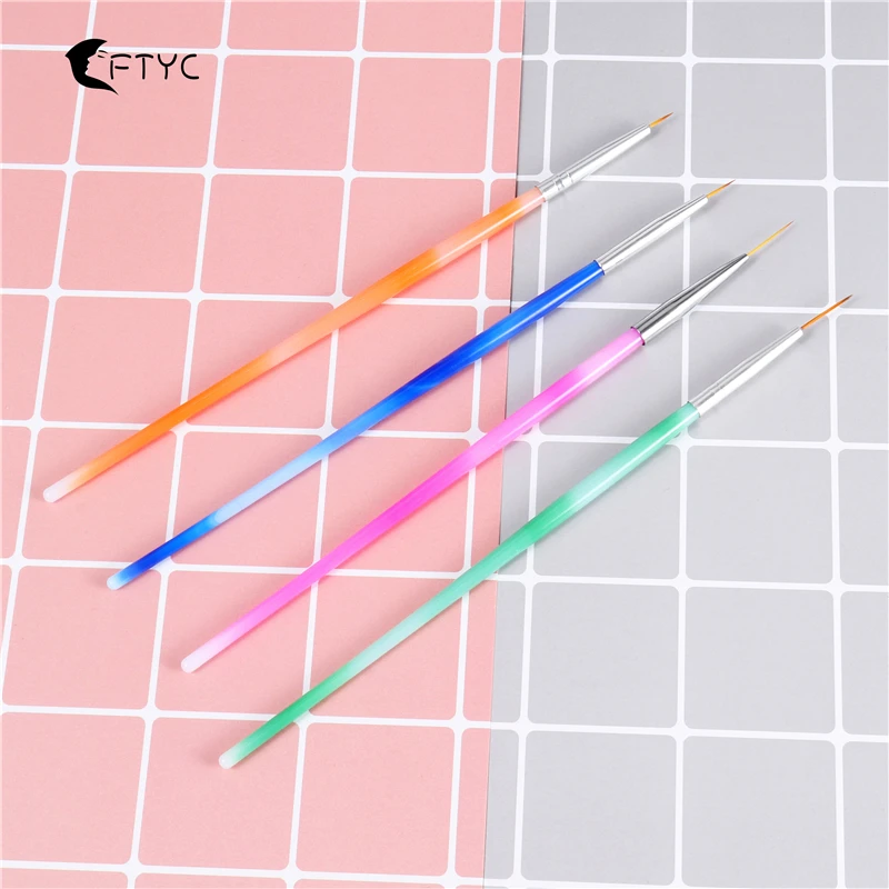 

4pcs Nail Art Brush Set Colorful Handle Flower Design Lines Grid Extremely Fine Painting Pen Nail Salon Supplies and Tools
