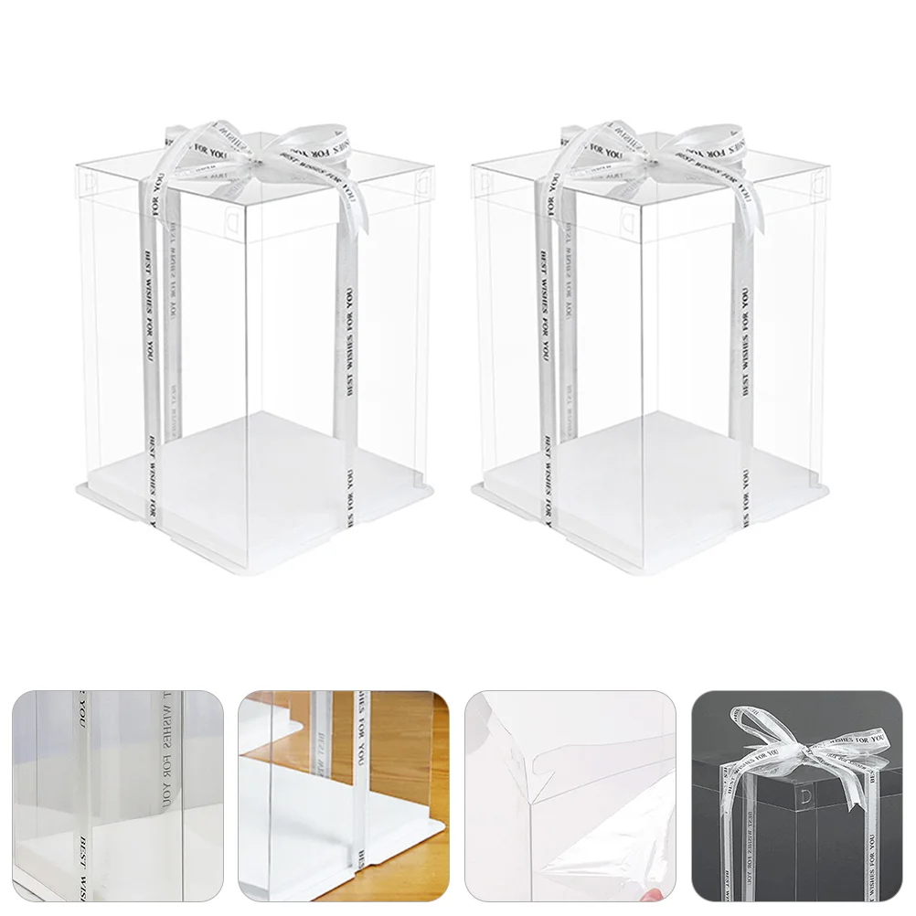 

2pc Clear Cake Box Carrier Wedding Birthday Party Cake Gift Packing Boxes