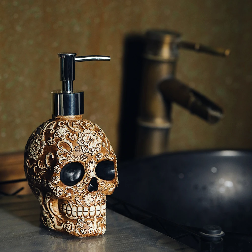 

Skull Bottle Soap Dispenser Resin Pump Bottles Lotion Holder Halloween Decor