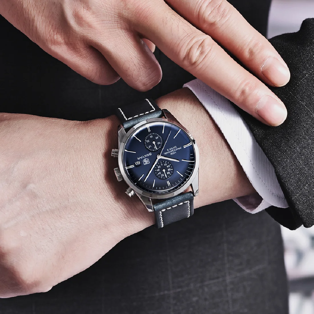 

Часы наручные BENYAR Мужские кварцевые, брендовые Роскошные спортивные водонепроницаемые светящиеся в стиле милитари, с кожаным ремешком