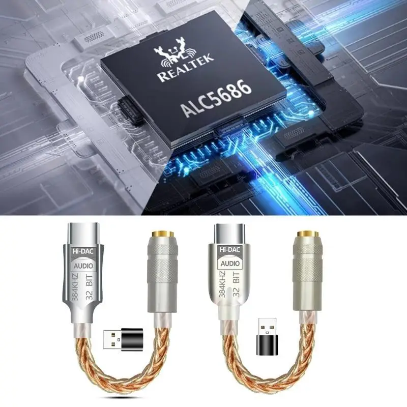 Фото R53C Звуковой адаптер USB C на 3,5 мм USB C Адаптер для наушников 32 бит 384 кГц ALC5686 ЦАП №2