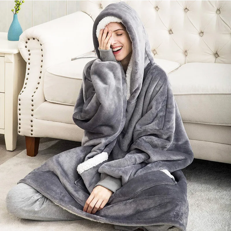 2022  Sweatshirt Women Winter Hoodies Fleece Giant TV Blanket With Sleeves Pullover Oversize Women Hoody