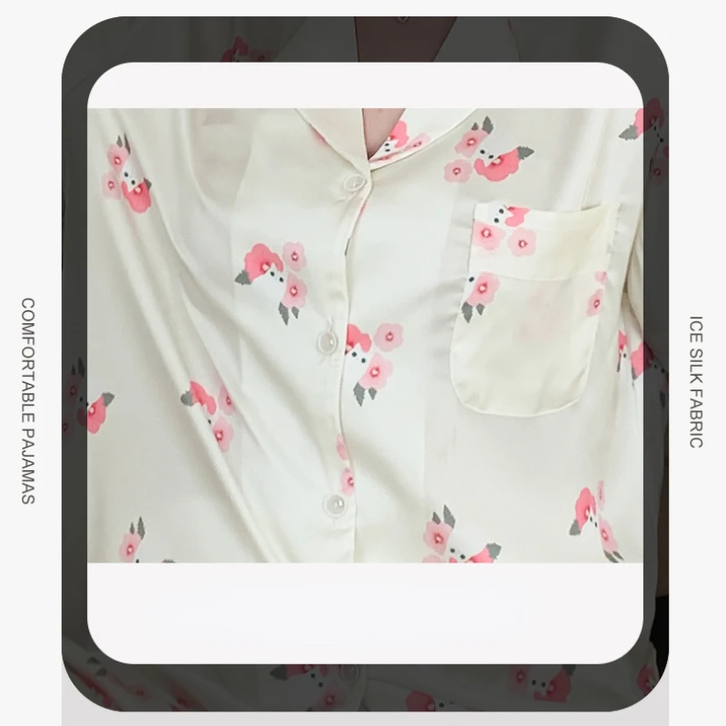 Summer Ice Silk Pajamas for Women's Advanced Sense Short-sleeved Sleepwear Suit Thin Cool Feeling Elegant Style Lapel Loungewear