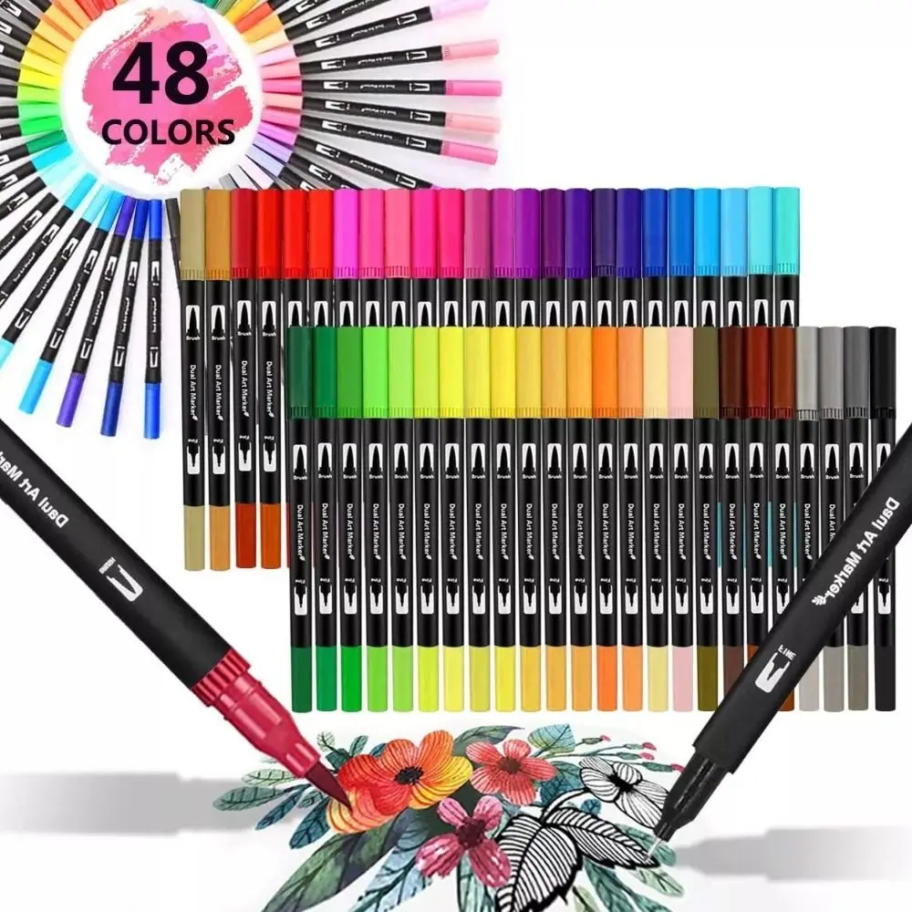 

Durable Permanent Drawing Painting Art Supplies Dual Tip Brush FineLiner Watercolor Pens Paint Markers Paint Pens