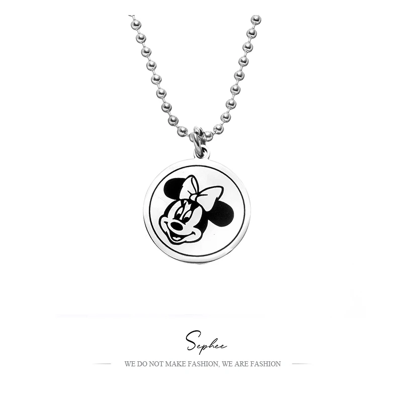 

Disney Hip Hop Jewelry Cartoon Minnie Titanium Steel Pendant Necklace Men's Hiphop Mickey Lovers Versatile Pendant Sweater Chain