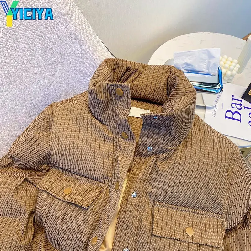 YICIYA Winter Jacket Women 2023 Fashion Parkas Thick Warm Streetwear Cotton Coat Stand Collar Casual Pockets Zipper Coat Outwear