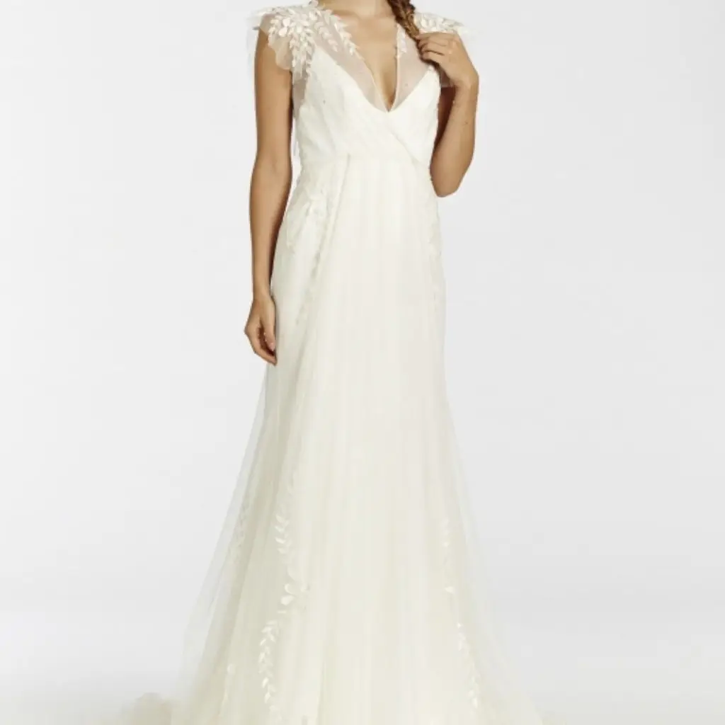 

Простое изящное свадебное платье, элегантное Прозрачное платье с V-образным вырезом и открытой спиной, с аппликацией и рукавами-крылышками, ...