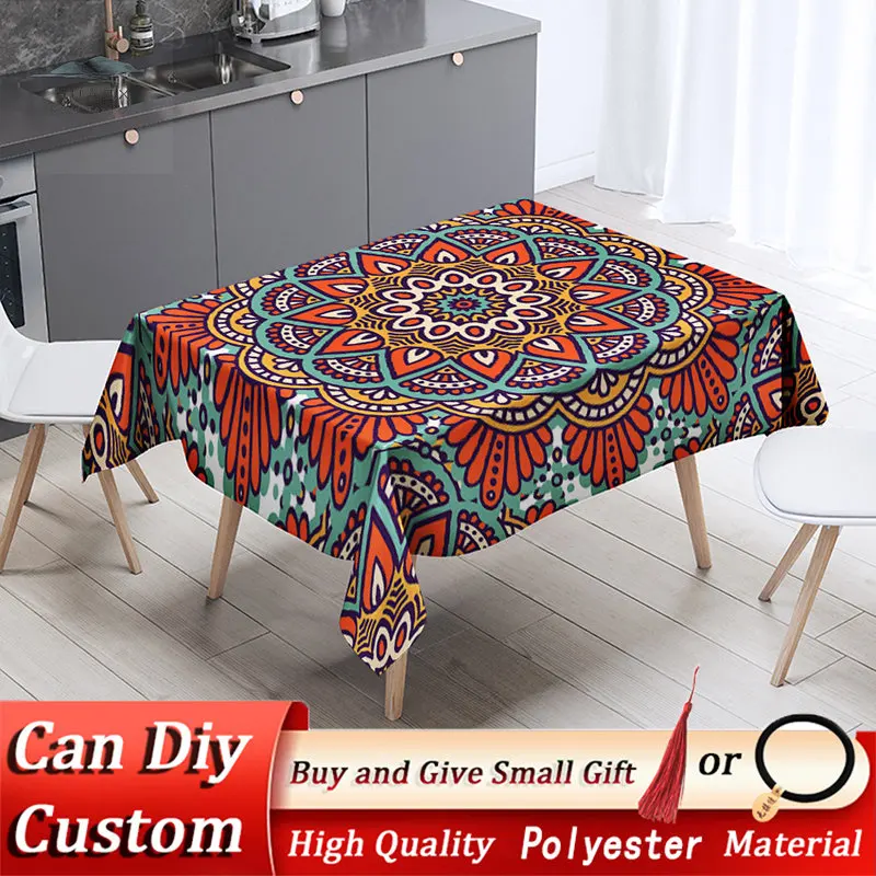 

Mandala Pattern Tablecloth Floral Print Kitchen Waterproof Washable Rectangular Decor Table Cloth Bohemia Style Desk Decoration