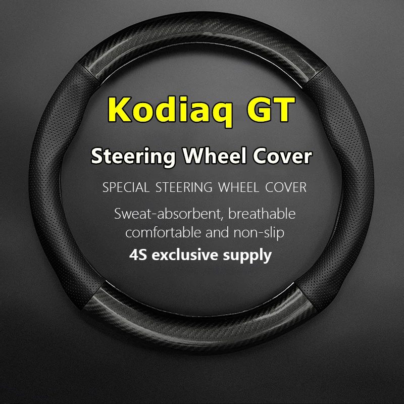

Fiber Leather For Skoda Kodiaq GT Steering Wheel Cover Genuine Leather Carbon Fiber TSI330 TSI280 TSI380 2019 2021 2022 2023