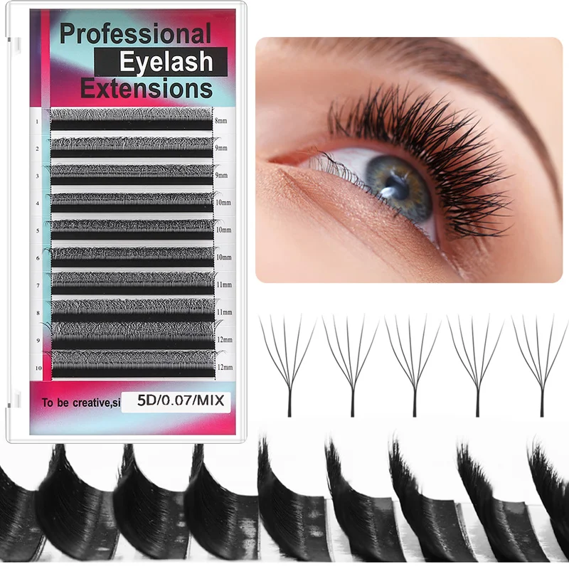 

5D Eyelash Extension Soft Thick Natural Black Individual False Eyelashes 8/9/10/11/12 mm Mix Professional Grafting Cross Lashes