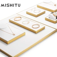 mishitu white jewelry display stand for necklace earrings ring jewelry accessories with metal leather showing shelf