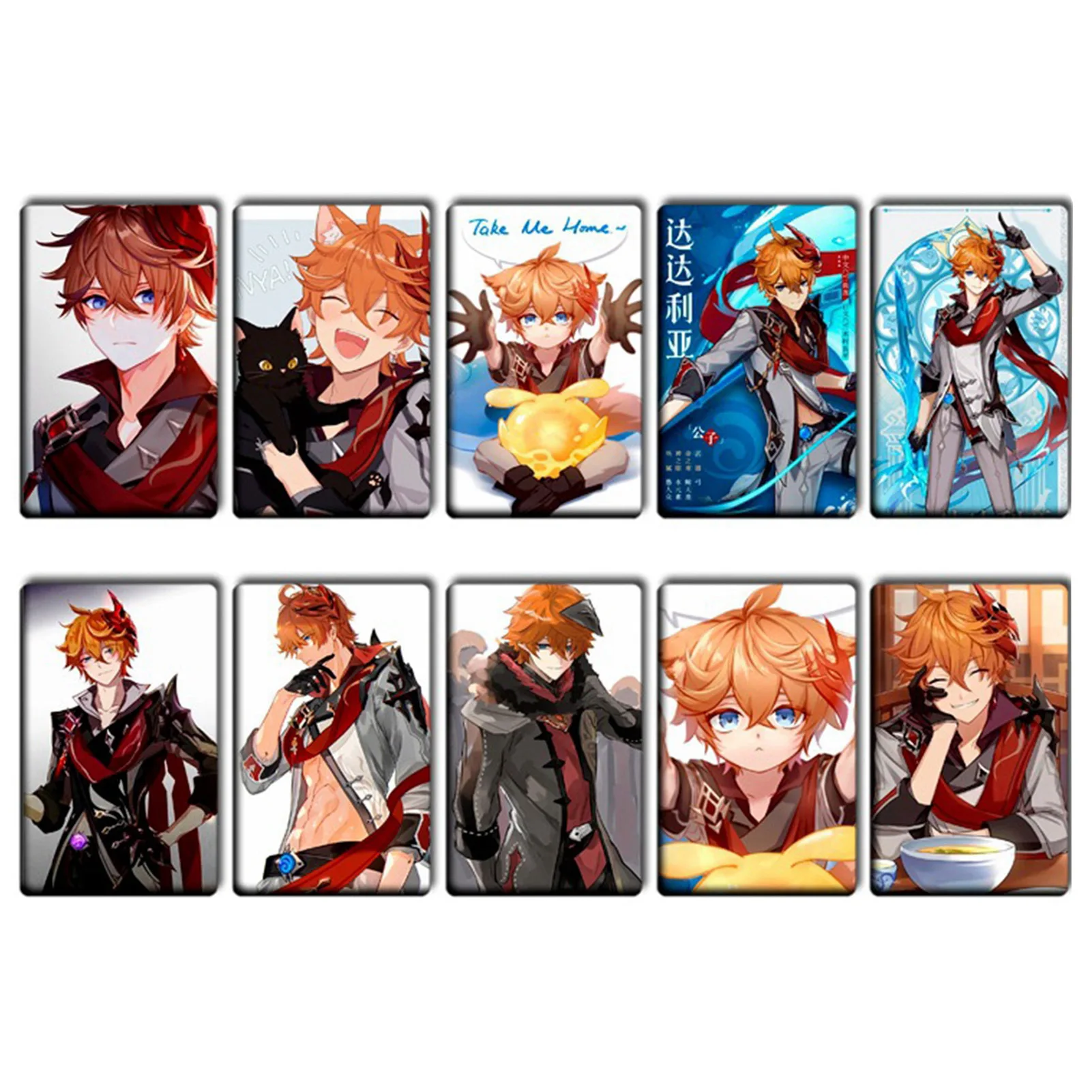 10 наклеек на автобус, обед и банк с персонажами из игры Genshin Impact.