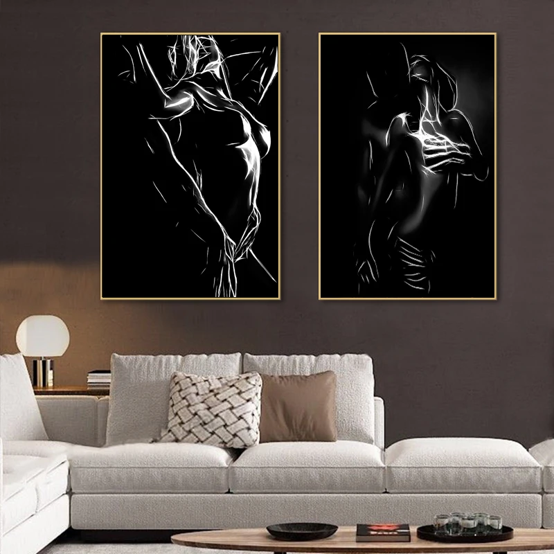 

Canvas Painting Black and White Nude Couple Sexy Body Women Man Wall Art Poster Print Wall Picture for Room Home Decor Cuadros