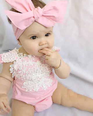 

Newborn Infant Baby Girls Sleeveless Rompers Lace Floral Jumpsuit Playsuit Outfits Sunsuit Baby Summer Clothing One-Pieces Kids