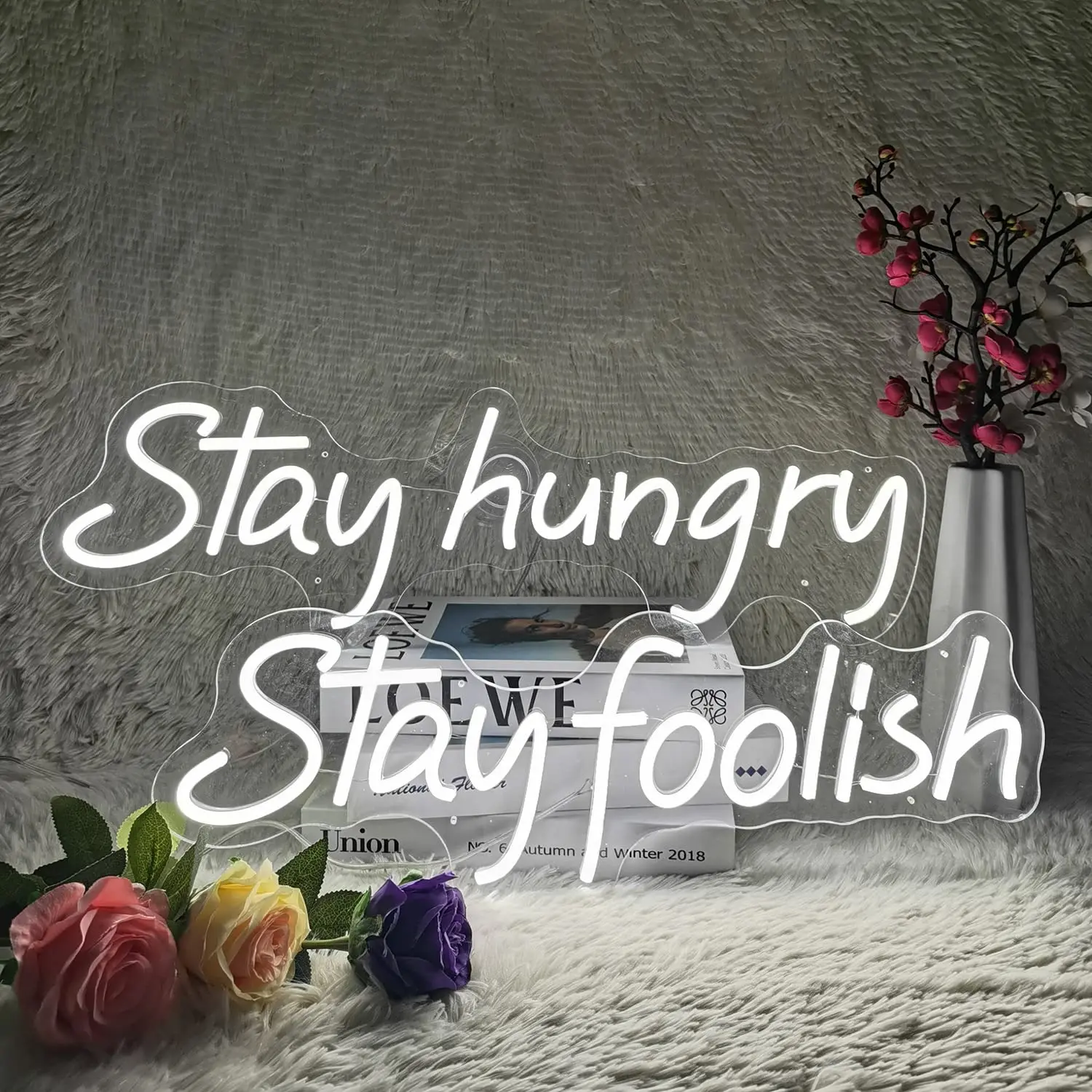 Large Stay Hungry  Foolish Neon Sign for Wall Decor, Dimmable Light  for Bedroom Bar Shop Salon Office