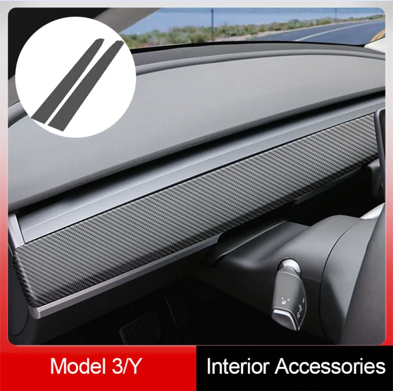 

For Tesla Model 3 Y 2017-2023 Carbon Fiber Black Pattern Dashboard Sticker Modification Accessories 2pcs