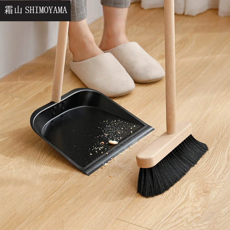 

SHIMOYAMA Broom and Dustpan Set Home Cleaning Upright Sweeper Broomstick Long Handle Beech Wooden Floor Clean Dust Brush Tool