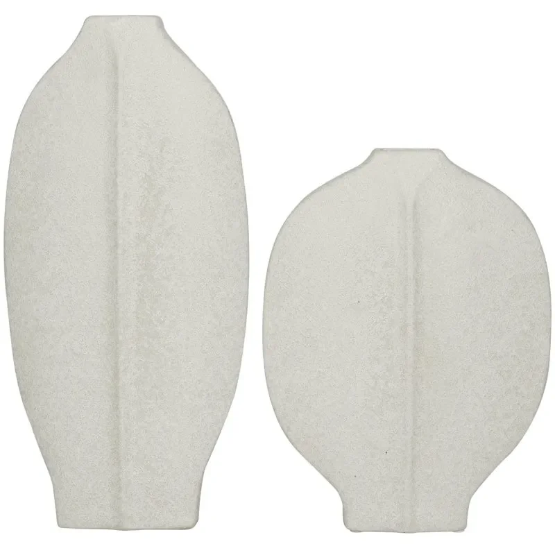 

Outstanding 13"H Textured White Ceramic Vase, Set of 2 - Perfect Home Decoration for Living Room and Office Tabletop