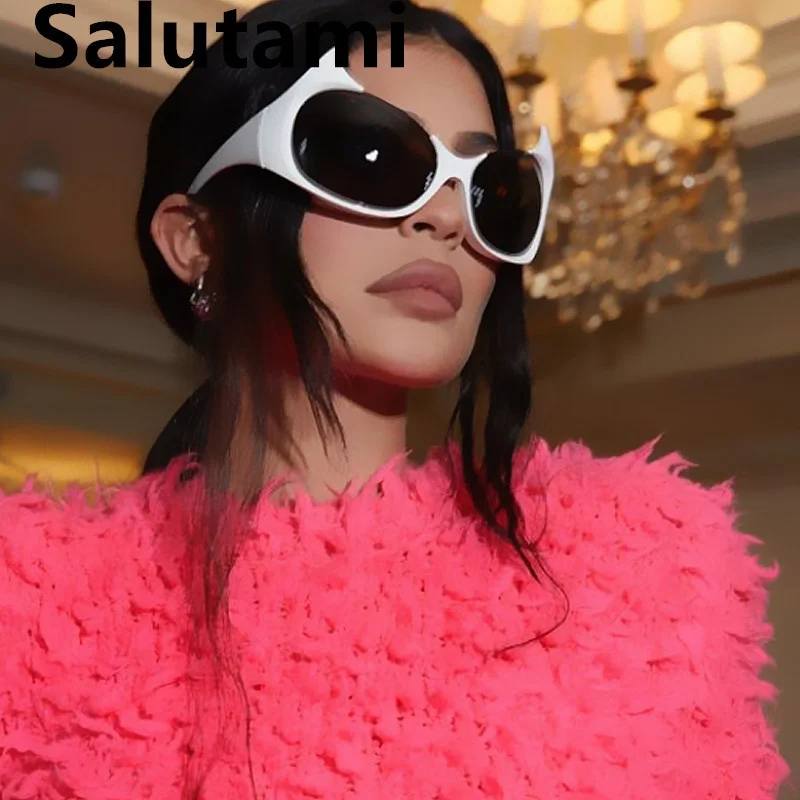 

Unique Half Frame Cat Eye Demon Y2k Sunglasses For Women New Fashion Brand White Gradient Sun Glasses Men Punk Hip Hop Shades