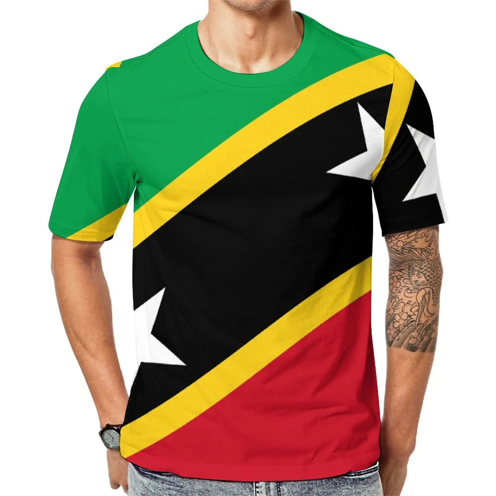 

Novelty St. Kitts And Nevis Flag T-shirts top Quality Leisure Eur Size