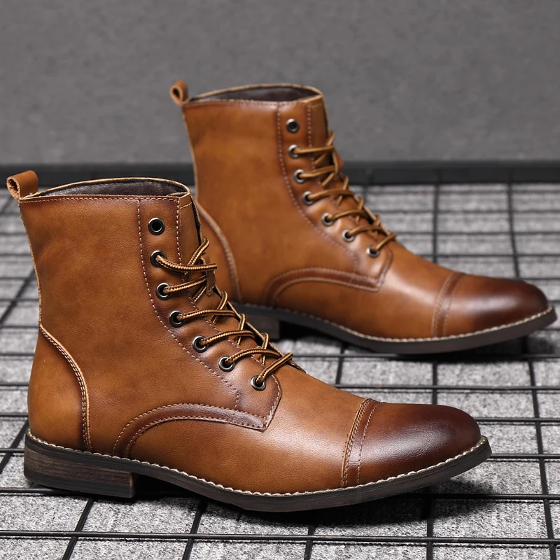 

Men New Fashion Second Cowhide Casual Martin Boots Male Mid-high Comfy Ankle Tooling Boot Autumn Without Plush Winter With Plush