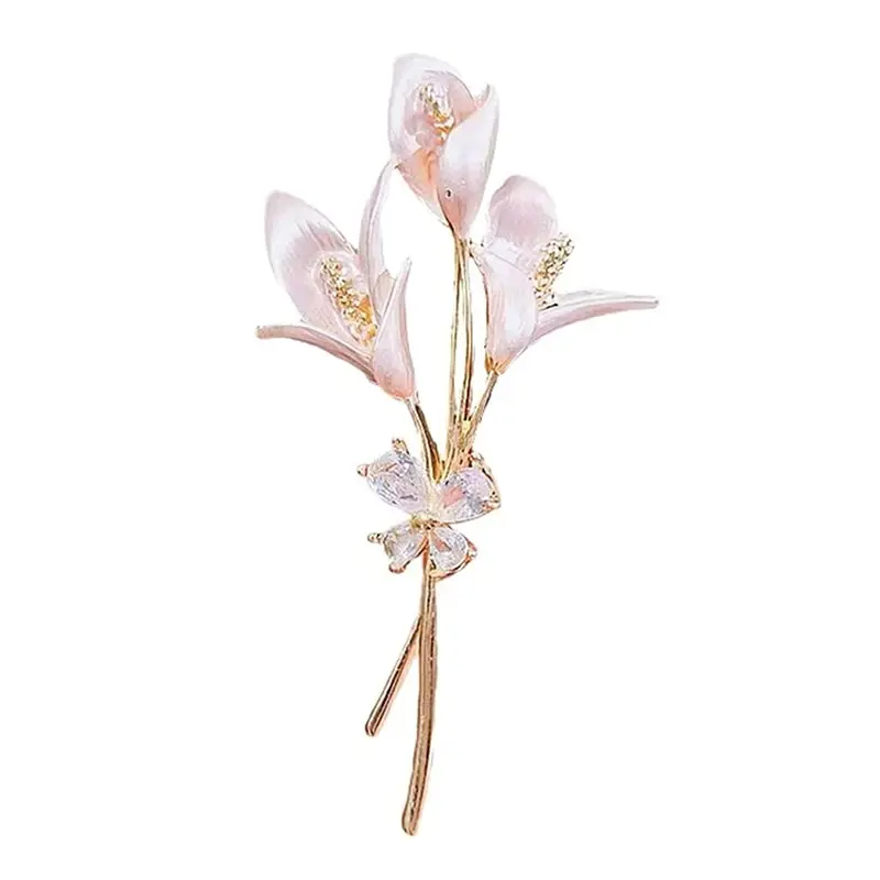 

New Enamel Lily Flower Brooches For Women Elegant Weddings Banquet Office Brooch Pins Gifts Dress Shirt Decoration