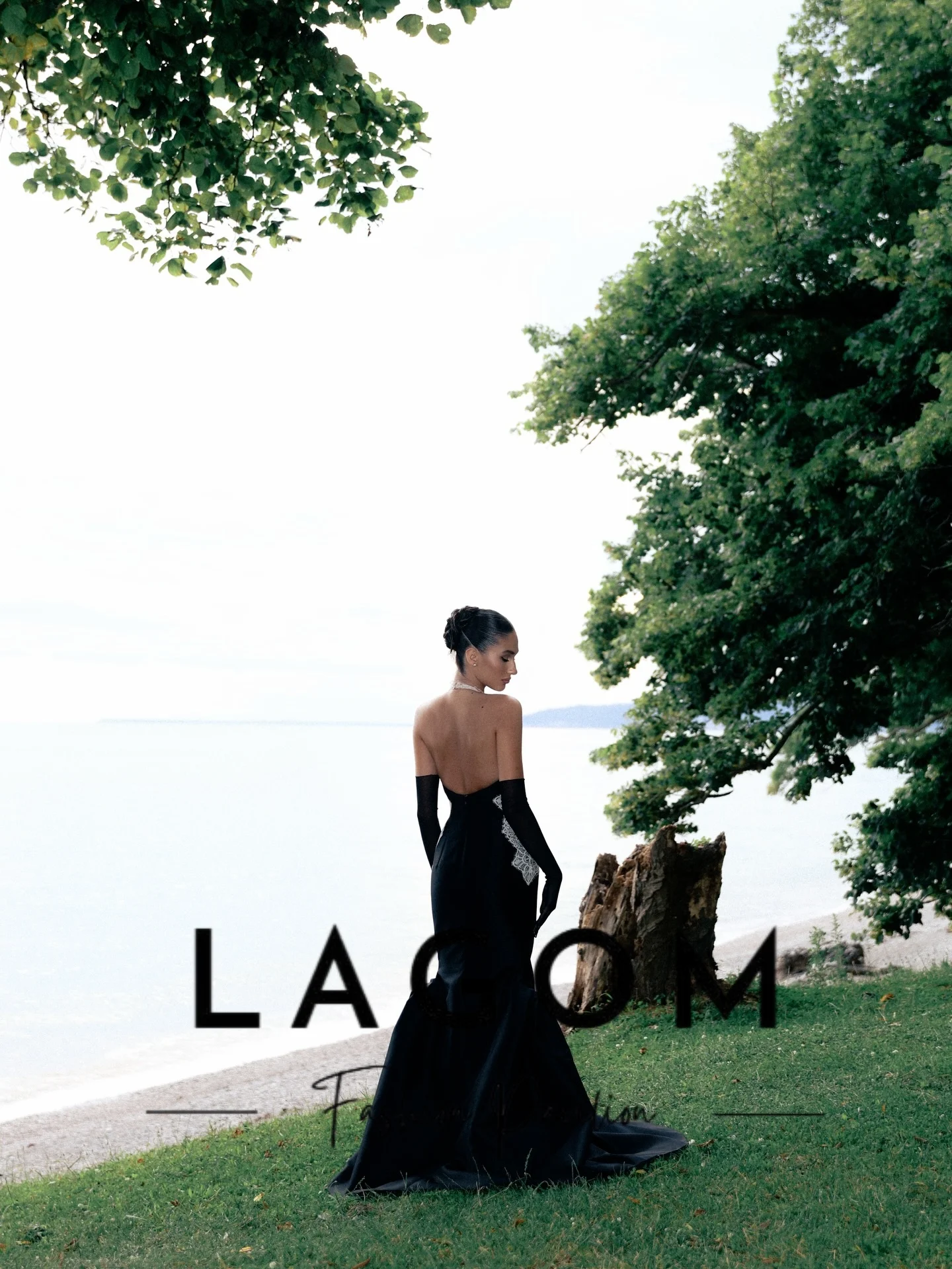 Фото Изысканное кружевное вечернее платье Lagom с вырезом халтер, черное, на заказ, элегантное, для вечеринок, новое, А-силуэт, 2026, Шарон Саид №5