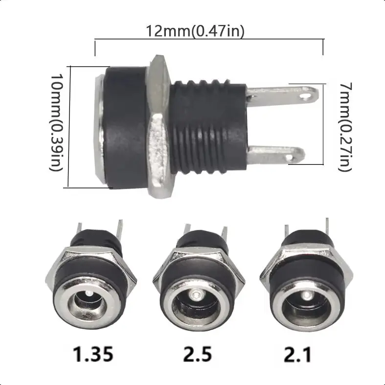 

【20-5PCS】5.5X1.35/5.5X2.1/5.5X2.5MM DC Power Jack Socket Supply Female Panel Mount Plug Adapter 2 Terminal Type DC Connector
