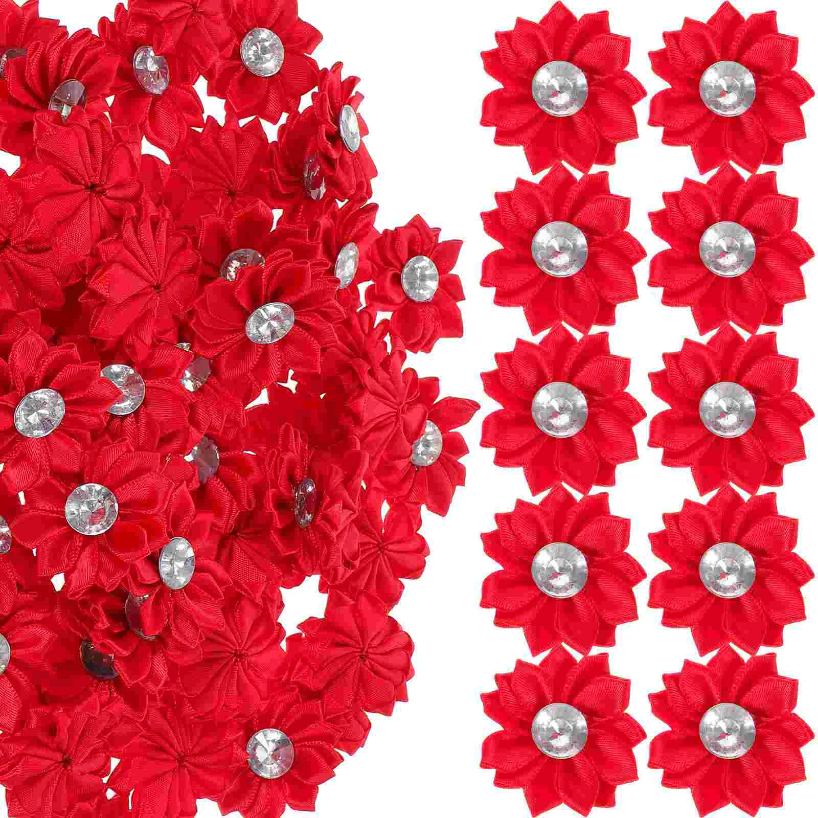 

Flowers Flower Ribbon Hair Satin Appliques Clip Rhinestone Diy Daisy Fabric Wedding Rose Miniature Accessory Fake Decor