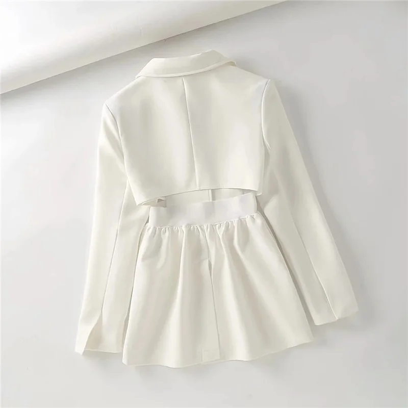 Show Waist Fake Two Piece Blazer Suit Women Sweet Sexy Fashion Mid Length Blazer Single Breasted Solid Colors High Waist Suit