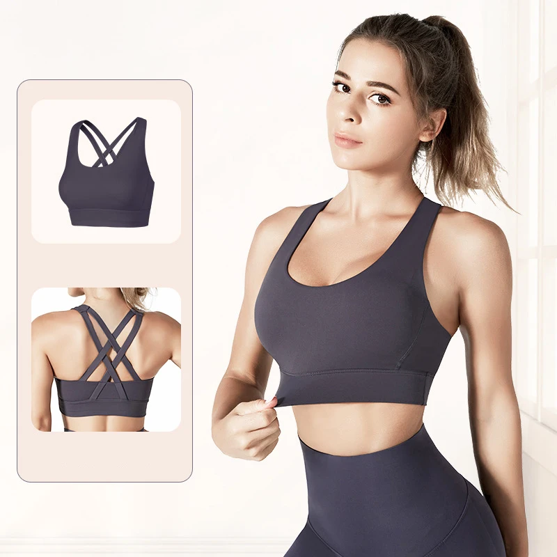 

Nylon Sports Bra Crop Top Women Fitness Gym Yoga Bra Double Shoulder Strap Sexy Backless Push Up Workout Tops For Women Clothing