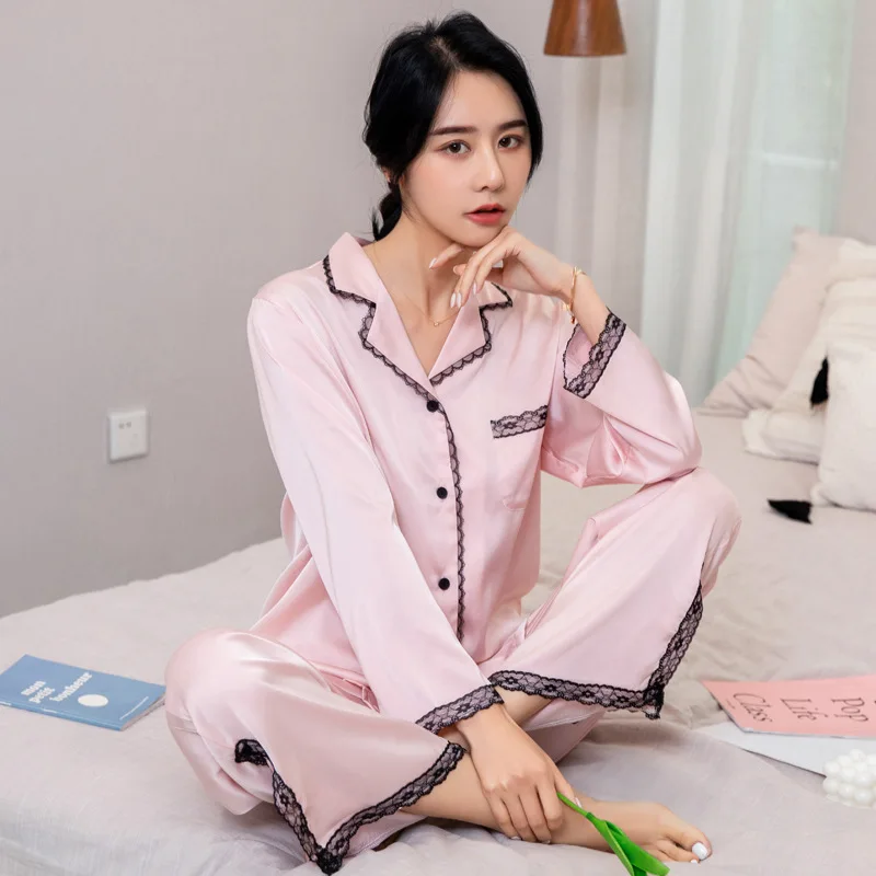 Ice And Snow Silk99%New Pajamas Women's Spring And Autumn Summer Thin Ice Silk High-grade Home Clothing