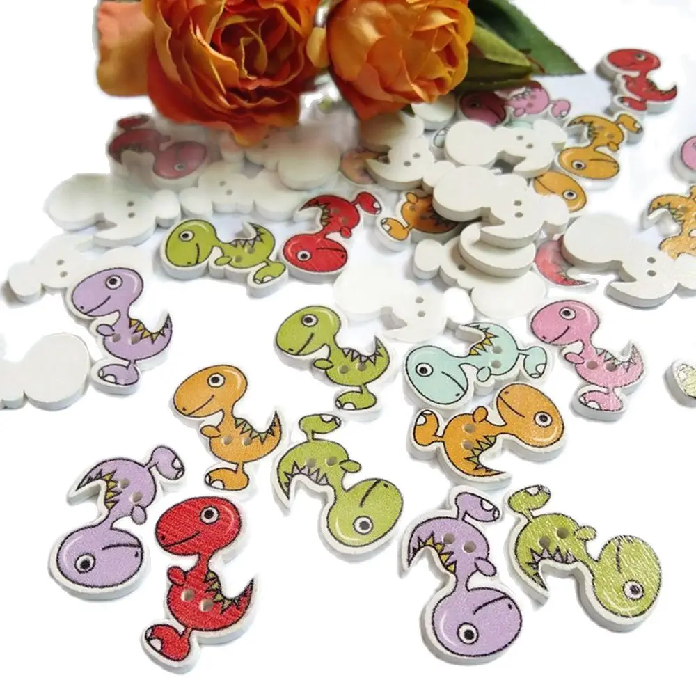 

50 шт./партия, разноцветные пуговицы в форме динозавра