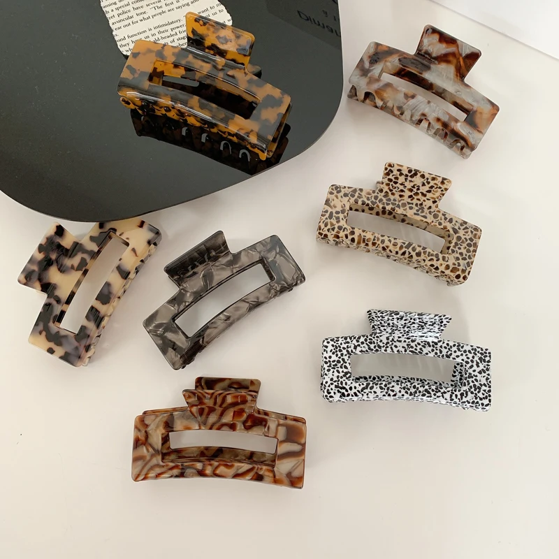 

Women Fashion Korean Rectangular Hollow 10.5cm Large Size Hair Clips Leopard Acrylic Tortoise Shell Acetic Acid Hair Claw