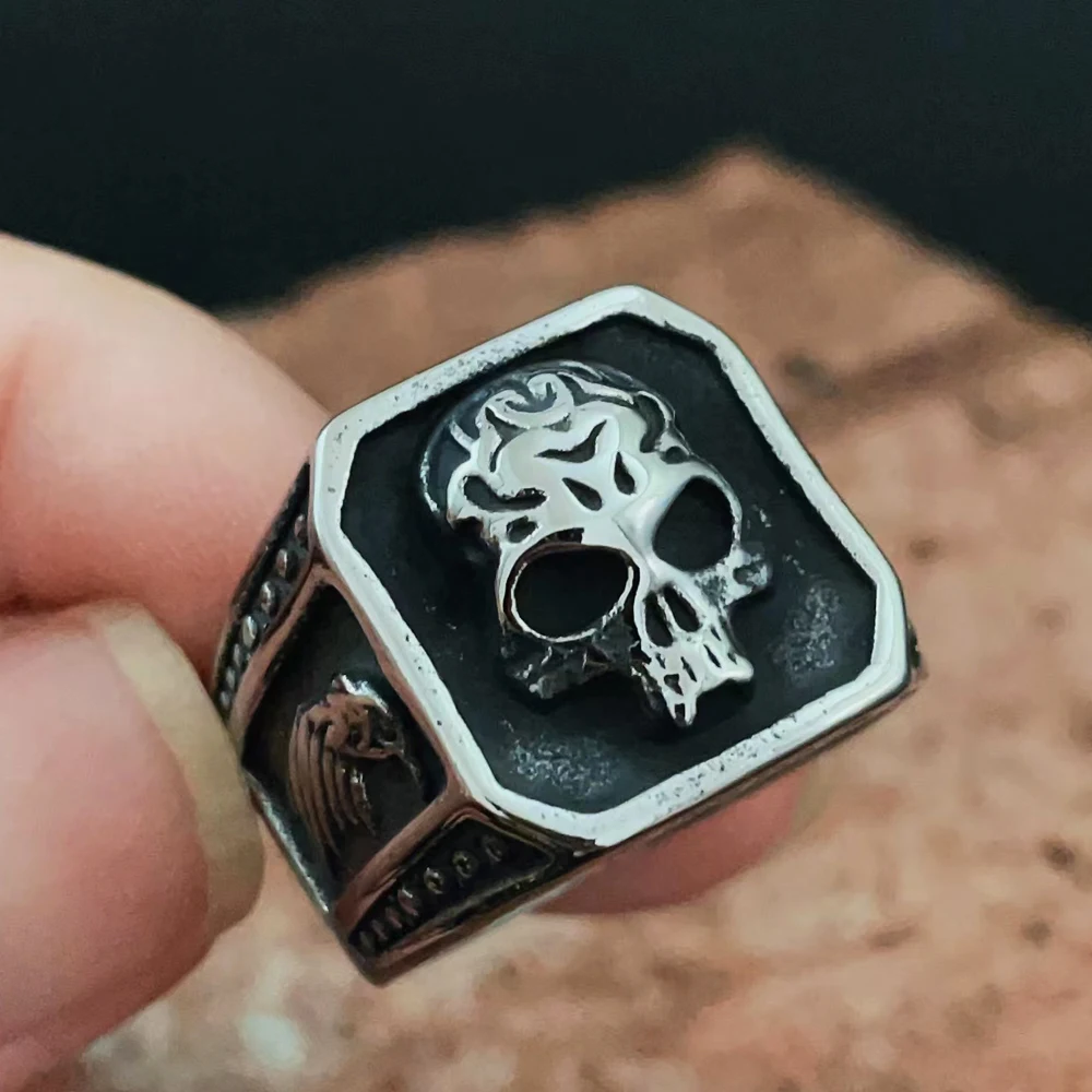316L Stainless Steel Skull Signet Rings for Men Boy Punk Hip Hop Fashion Biker Gothic Ring Jewelry Gifts Wholesale Size 7-13