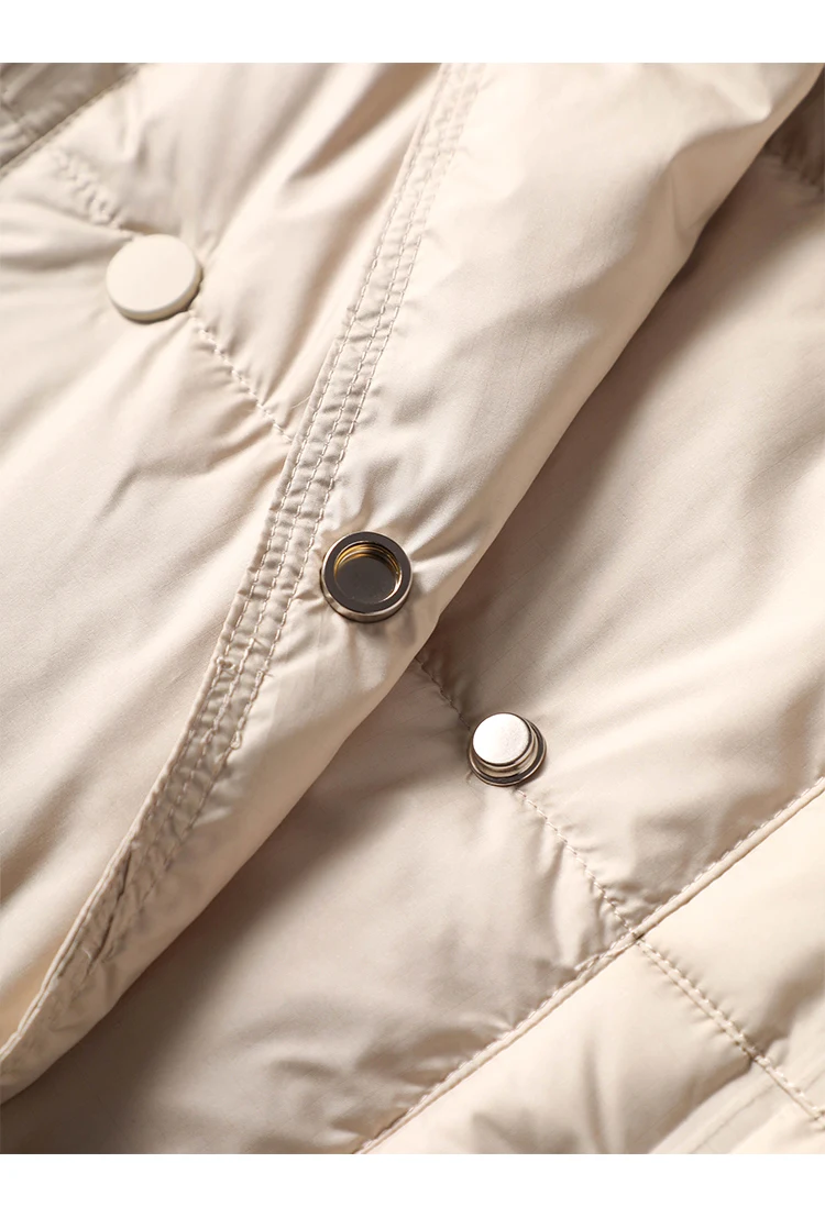 Fashion Design New Thin  Long  85%  White Duck Down Jacket Women  Luxury  Coats Women  Covered Button  Slim Hood