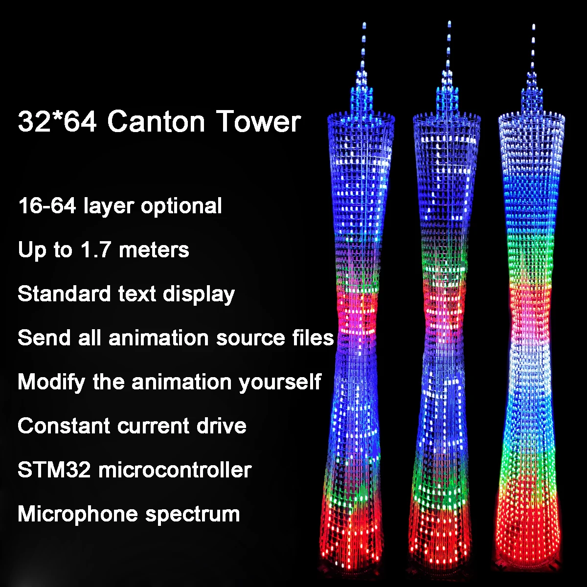 64-Story 1M 1.7M Guangzhou Tower DIY Kit STM32 Single-Chip Microcomputer LED Thin Waist Light Cube Electronic Production Parts enlarge