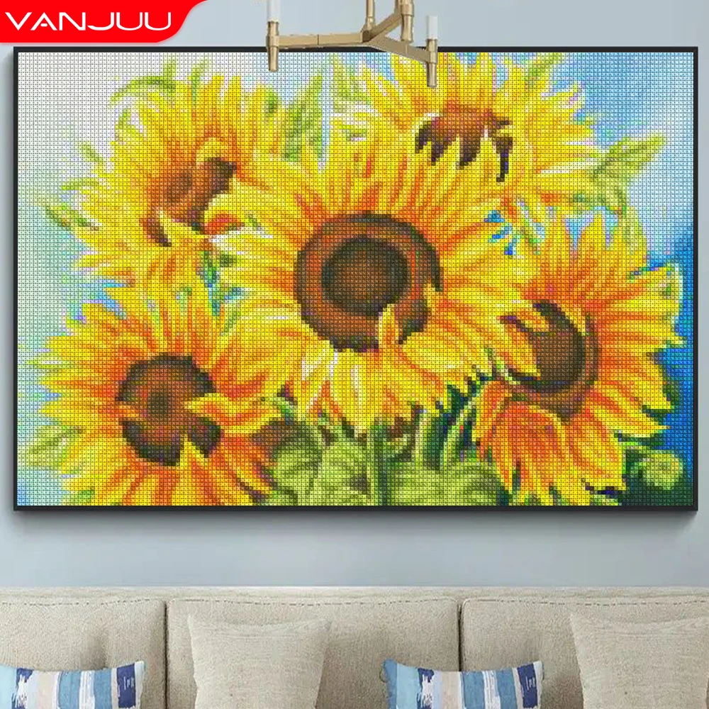 

Needlework DIY Printed Patterns Sunflower Cross Stitch Embroidery Kit Full Embroidery Simple Cross-Stitching Home Decoration